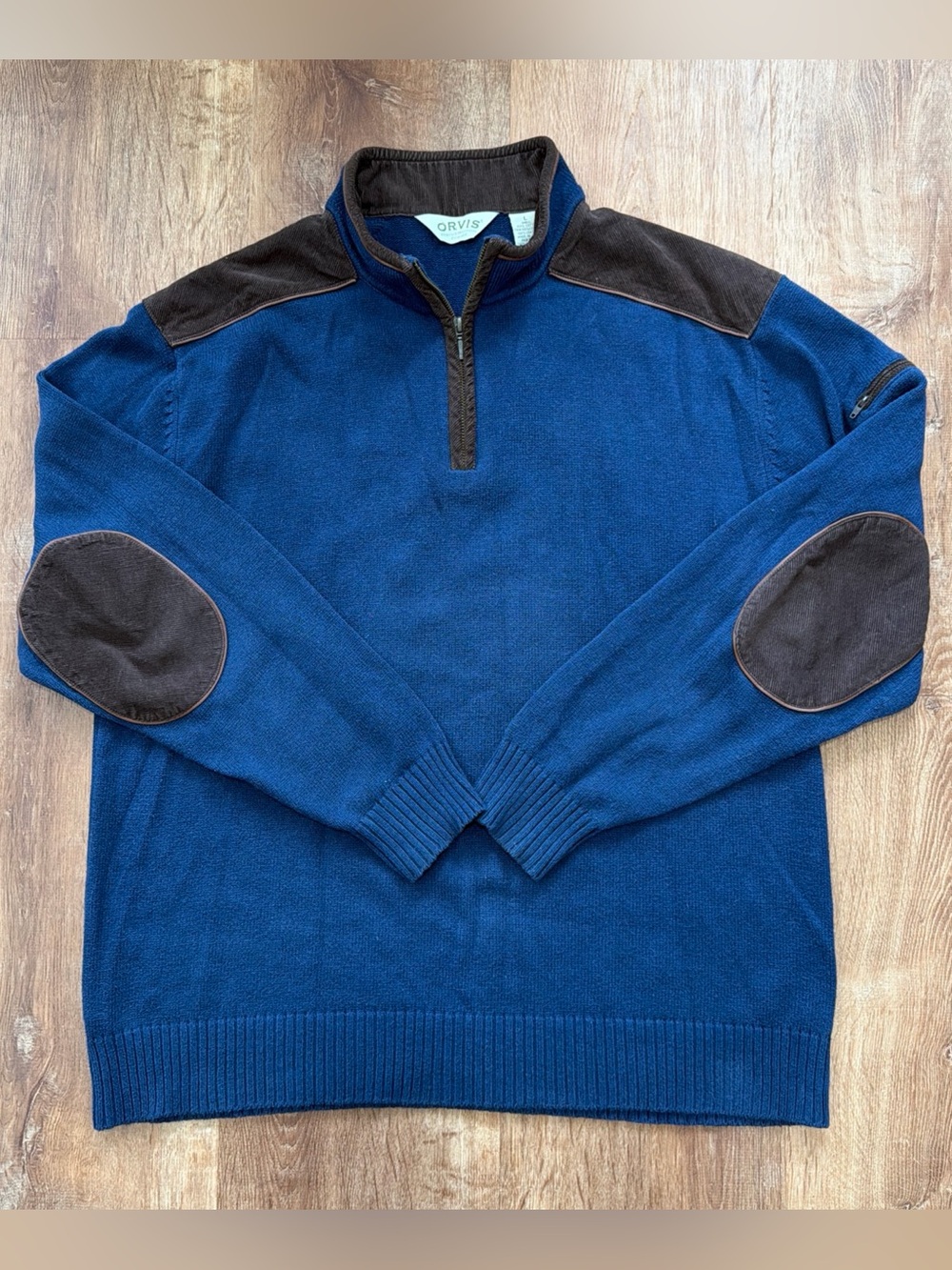 Orvis Quarter Zip Pullover Mens L Corduroy Shoulder Elbow Patches Leather Trim